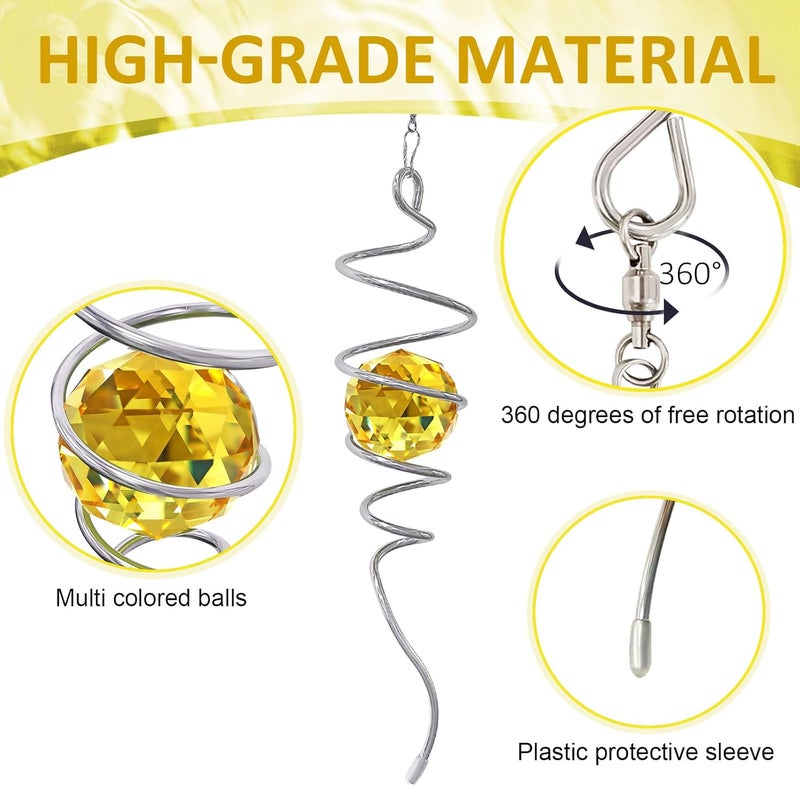 Eiryhope Gazing Ball Spiral Wind Spinner Tail - Golden Crystal Glass Ball | Wind Spinners Stabilizer with S Hook | Hanging Rotating Art for Garden Patio Indoor/Outdoor Creative Ornament & Gift, 13in - Image 5